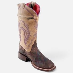 MACIE BEAN M9095 "Mad Dog" tan/brown/purple💜square toe cowgirl boots sz 7.5 EUC